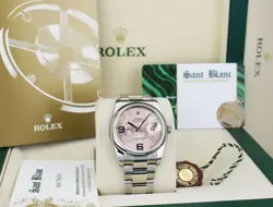 ROLEX 36MM SS DATEJUST PINK DIAL SMOOTH BEZEL OYSTER BAND 116244 SANT BLANC