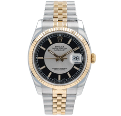 ROLEX DATEJUST  116233 36MM BLACK TUXEDO INDEX DIAL FLUTED BEZEL JUBILEE BAND