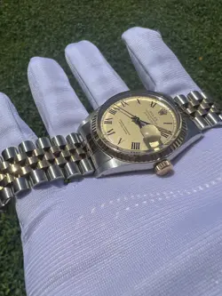 ROLEX DATEJUST 16013 MENS STAINLESS STEEL 18K GOLD WATCH CHAMPAGNE BUCKLEY DIAL
