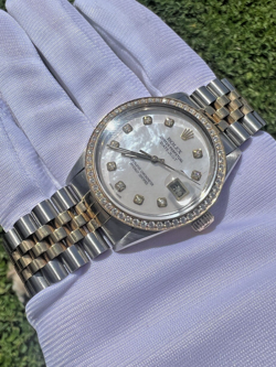 ROLEX DATEJUST 16013 STAINLESS STEEL 18K GOLD WATCH CUSTOM DIMOND DIAL & BEZEL