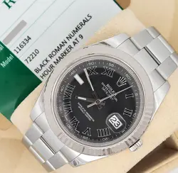 ROLEX DATEJUST II 41MM 116334 BLACK ROMAN WHITE GOLD FLUTED STEEL BOX PAPERS