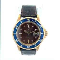 ROLEX SUBMARINER 40MM 18K YELLOW GOLD TROP DIAL BROWN LEATHER STRAP 1680