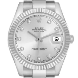 ROLEX DATEJUST II 41 SILVER DIAMOND DIAL STEEL WHITE GOLD MENS WATCH 116334