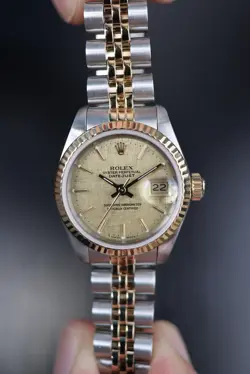 ROLEX DATE 69173 GOLD AND SILVER JUBILEE BRACELET WITH GOLD BEZEL