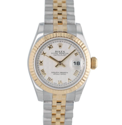 B&P ROLEX DATEJUST 179173 26MM CREAM PYRAMID ROMAN NUMERAL FLUTED BEZEL JUBILEE