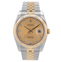 ROLEX DATEJUST 116233 36MM CHAMPAGNE JUBILEE DIAMONDS DIAL FLUTED BEZEL JUBILEE