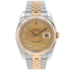 ROLEX DATEJUST 116233 36MM CHAMPAGNE DIAMONDS DIAL FLUTED BEZEL JUBILEE BAND