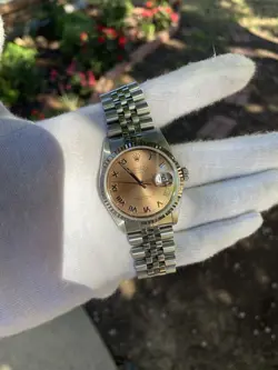 ROLEX MENS DATEJUST 16234 SALMON ROMAN DIAL 18K WHITE GOLD/STAINLESS STEEL WATCH