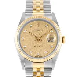 ROLEX DATEJUST 36 16233 DIAMOND JUBILEE FLUTED STEEL YELLOW GOLD MENS WATCH 1995