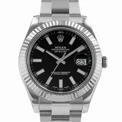 ROLEX DATEJUST 41 116334 BLACK INDEX FLUTED STEEL WHITE GOLD MENS WATCH 2013