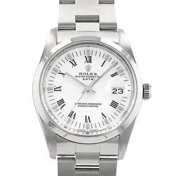 ROLEX OYSTER PERPETUAL DATE 15000 34MM WHITE ROMAN OYSTER STEEL MENS WATCH