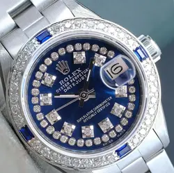ROLEX LADY DATEJUST WATCH SS BLUE DIAMOND DIAL, DIAMOND-SAPPHIRE BEZEL 26MM