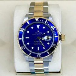 ROLEX SUBMARINER BOX PAPERS BLUE DIAL 40MM YELLOW GOLD CLASP BLUESY TWO TONE