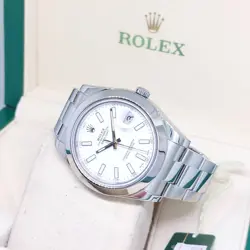 ROLEX 41MM OYSTER PERPETUAL WHITE INDEXES DIAL DATEJUST REF: 116300 (2016)