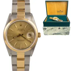 1998 ROLEX DATE 15203 18K YELLOW GOLD & STAINLESS STEEL SMOOTH 34MM WATCH W/ BOX