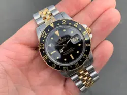 1984 VINTAGE ROLEX 16753 GMT MASTER 18K GOLD   STEEL TWO TONE NIPPLE DIAL WATCH