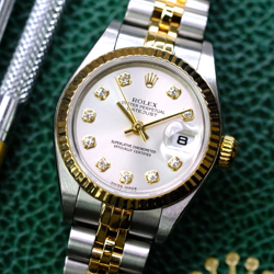 ROLEX 69173 DATEJUST 26MM LADIES WATCH SILVER DIAMOND DIAL FLUTED TWO-TONE