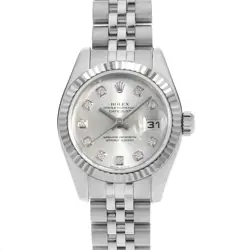 ROLEX DATEJUST 10P DIAMOND 179174G SILVER D NUMBER SECOND HAND WOMEN