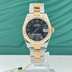 ROLEX DATEJUST 31 WATCH - SMOOTH BEZEL - BLACK DIAL - OYSTER BRACELET - 178241
