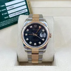 ROLEX DATEJUST 116201 36MM BLACK DIAMOND DIAL AND DOMED BEZEL WITH TWO TONE OYST