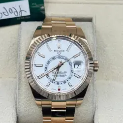 ROLEX EVEROSE GOLD SKY-DWELLER WATCH - WHITE INDEX DIAL - OYSTER BRACELET - 3269