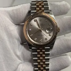 ROLEX STEEL AND EVEROSE ROLESOR DATEJUST 41 WATCH - FLUTED BEZEL - SUNDUST DIAMO