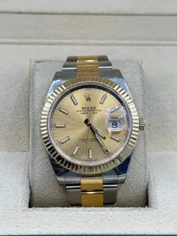ROLEX STEEL AND YELLOW GOLD ROLESOR DATEJUST 41 WATCH - FLUTED BEZEL - CHAMPAGNE