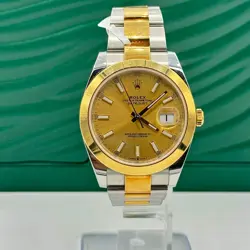 ROLEX STEEL AND YELLOW GOLD ROLESOR DATEJUST 41 WATCH - SMOOTH BEZEL - CHAMPAGNE
