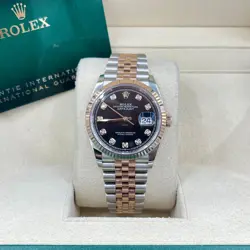 ROLEX STEEL AND EVEROSE ROLESOR DATEJUST 36 WATCH - FLUTED BEZEL - BLACK DIAMOND