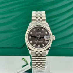 ROLEX STEEL AND WHITE GOLD DATEJUST 31 WATCH - FLUTED BEZEL - DARK GREY DIAMOND