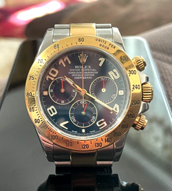 TWO TONE ROLEX 40MM 18K YELLOW GOLD BLUE ARABIC COSMOGRAPH DAYTONA REF: 116523