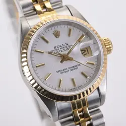 ROLEX DATEJUST 69173 WHITE DIAL 18K GOLD AUTOMATIC 26MM LADIES WATCH