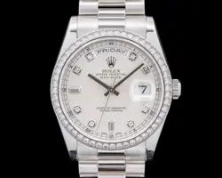 ROLEX OYSTER PERPETUAL DAY-DATE PRESIDENT 118346 PLATINUM DIAMOND SILVER DIAL
