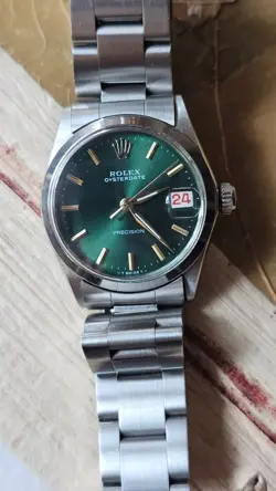 Vintge Rolex Oysterdate 6466 Olive Green Dial 30mm Mid-Size Hand-Winding Watch