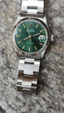 Vintge Rolex Oysterdate 6466 Olive Green Dial 30mm Mid-Size Hand-Winding Watch