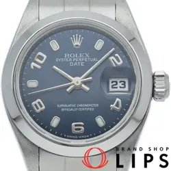 ROLEX OYSTER PERPETUAL DATE LADIES WATCH 69160(A) BOX WARRANTY SS BLUE FINISHED