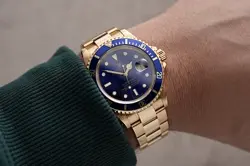 ROLEX SUBMARINER 16618 BLUE PURPLE PATINA TRITIUM YELLOW GOLD WATCH HOLES CASE