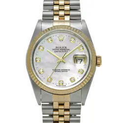 ROLEX  DATEJUST 16233NG NUMBER 1996 MANUFACTURED WHITE SHELL/DIAMOND WATCH WRIST