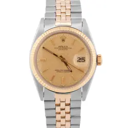 VINTAGE ROLEX DATEJUST 36MM CHAMPAGNE LINEN 18K YELLOW GOLD STEEL JUBILEE 1601