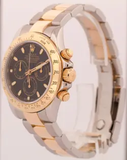 Rolex Daytona Cosmograph 40mm BLACK Two-Tone Steel 18K Yellow Gold Watch 116523