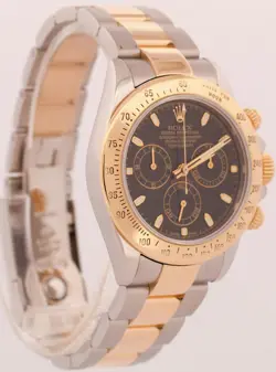 Rolex Daytona Cosmograph 40mm BLACK Two-Tone Steel 18K Yellow Gold Watch 116523