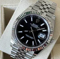 COMPLETE ROLEX DATEJUST 41MM, JUBILEE, FLUTED BEZEL, BLACK DIAL 126334