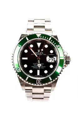 ROLEX MENS STAINLESS STEEL GREEN BEZEL SUBMARINER PERPETUAL DATE AUTOMATIC WATCH