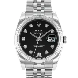 ROLEX DATEJUST 36 116234 BLACK DIAMOND STEEL WHITE GOLD FLUTED MENS WATCH 2013