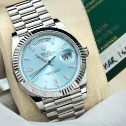 NEW 2025 ROLEX DAY-DATE PLATINUM REFERENCE 228236 - ICE BLUE BAGUETTE DIAMONDS