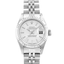 ROLEX DATEJUST 26 69174 SILVER INDEX WHITE GOLD FLUTED JUBILEE LADIES WATCH 1990