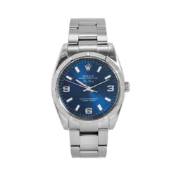 2008 ROLEX AIR-KING 34MM 114210 BLUE DIAL OYSTER STAINLESS STEEL WATCH