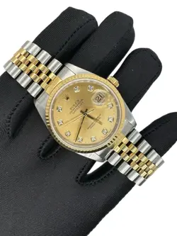 ROLEX DATEJUST 36MM TWO-TONE CHAMPAGNE DIAMOND DIAL FLUTED JUBILEE BAND 16233