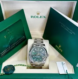 ROLEX SKY-DWELLER WATCH - FLUTED RING COMMAND BEZEL - MINT GREEN INDEX DIAL