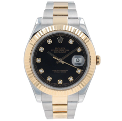 ROLEX DATEJUST II 116333 41MM BLACK DIAMONDS DIAL FLUTED BEZEL OYSTER BAND